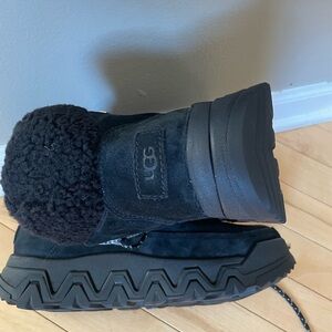UGG Black and Cream Fluffy Boots